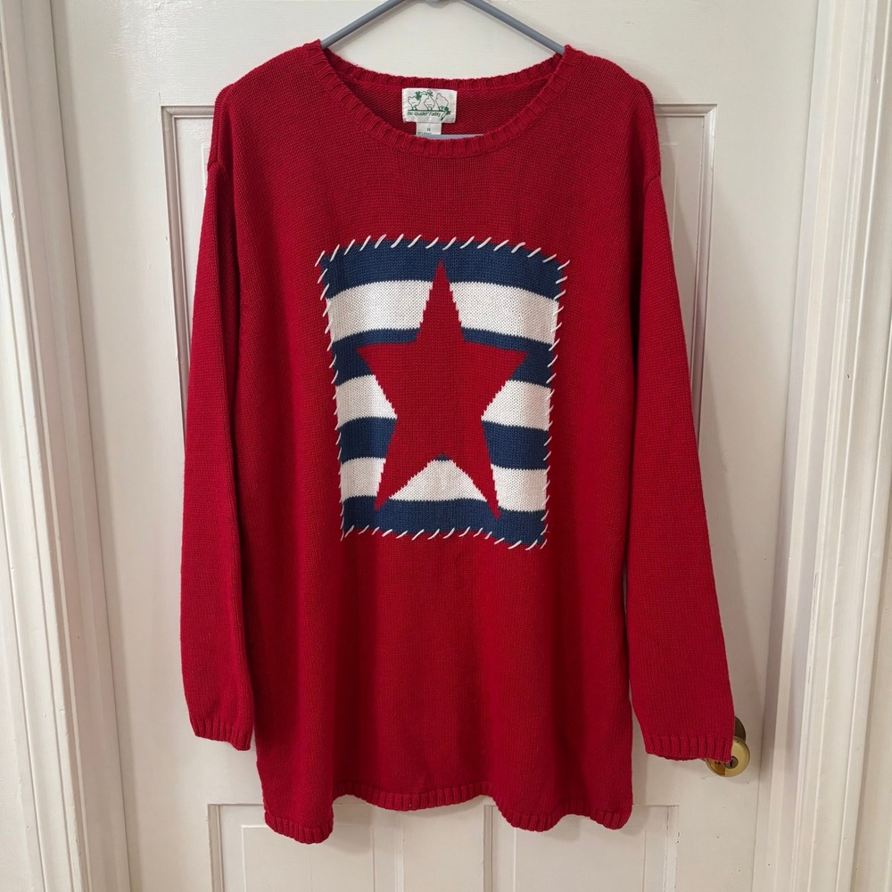Quacker Factory Red Star Holiday Christmas Western Country Sweater Crew Neck1X‎